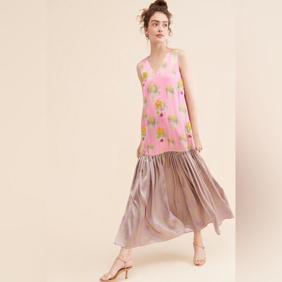 Anthropologie Siddhartha Bansal Flounced Embellished Maxi Shift Dress M - Picture 1 of 12